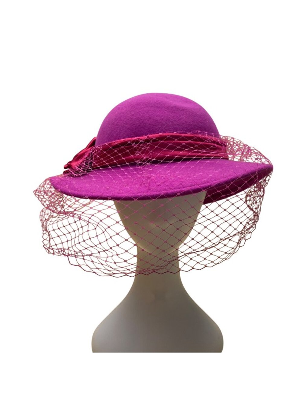Michael Howard Womens Pink Wool Hat With Satin Ribbon & Veil Vintage Style USA